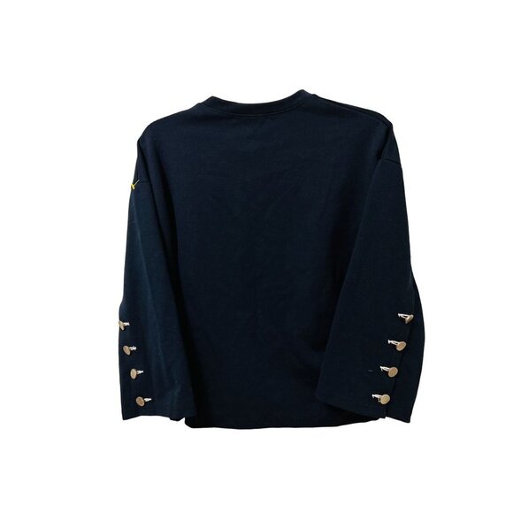 STORETS Sweatshirt Navy Blue Metal Buttons on the Sleeves Crewneck - Picture 2 of 5